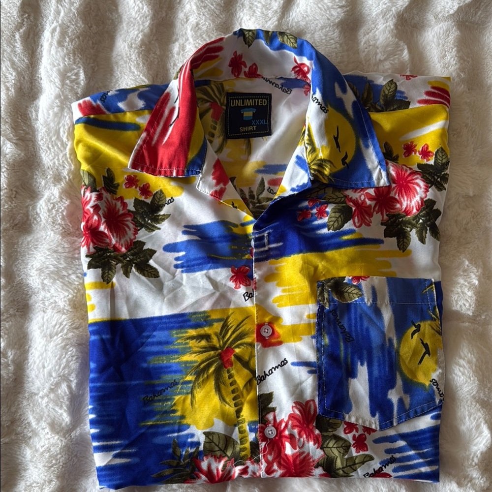 Source Unknown Blue and Yellow Tropical Shirt